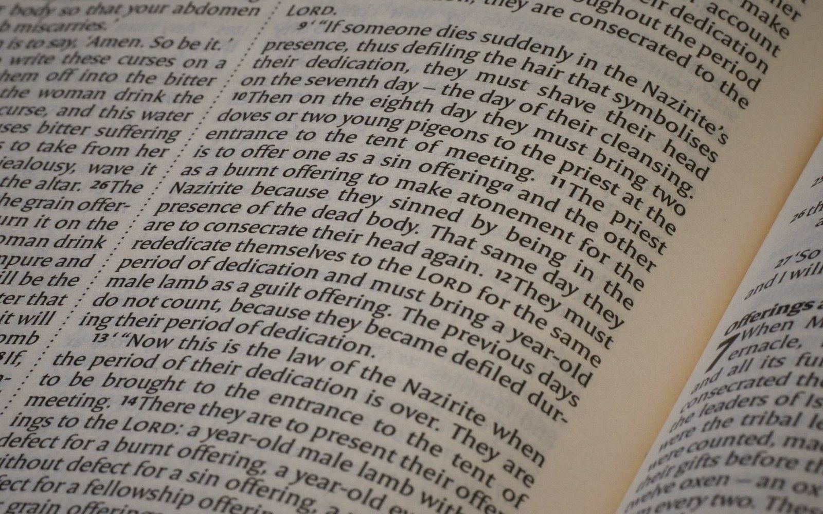 Open Bible pages showing text from the Book of Numbers about Nazirite vows